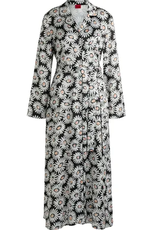 HUGO BOSS Mantels, Dames, Wit, M, Polyester, Bloemenprint overhemdjurk met riem