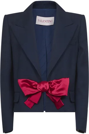VALENTINO Jassen, Dames, Blauw, L, Blauwe enkelborst jas met strik