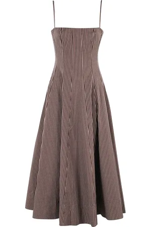 Staud Kleedjes, Dames, Bruin, M, Katoen, Bruine Katoenen Poplin Midi Jurk