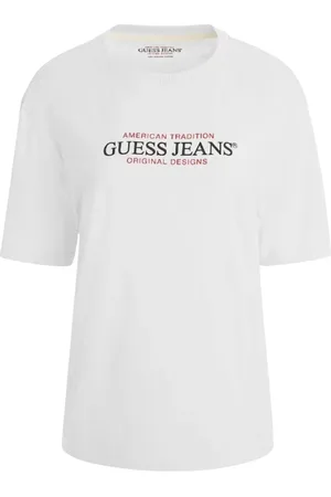 Guess Tops, Dames, Wit, S, Katoen, Amerikaanse Traditie Oversized Tee Katoen