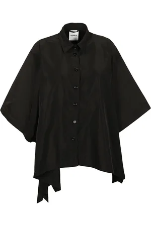Aspesi Blouses & Shirts, Dames, Zwart, S, Leer, Zwarte Getailleerde Overhemdblouses