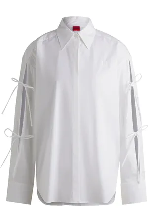 HUGO BOSS Blouses & Shirts, Dames, Wit, M, Katoen, Klassieke Boogmouw Katoenen Blouse
