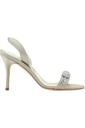 Manolo Blahnik Schoenen, Dames, , 38 1/2 EU, Satijn, Zijden satijnen slingback sandalen met juweelbedekte gesp