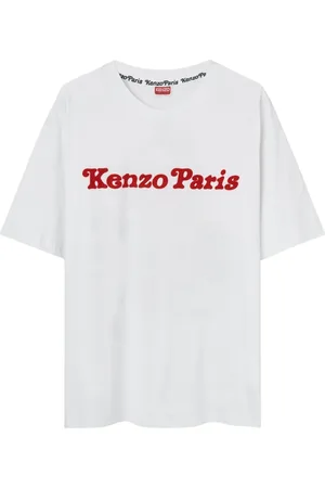 Kenzo Tops, Heren, Wit, S, Bedrukt beige shirt