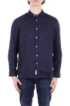 Woolrich Overhemden, Heren, Blauw, M, Linnen, Blauw Voor Knoop Overhemd Linnen