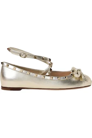 VALENTINO GARAVANI Schoenen, Dames, Grijs, 38 1/2 EU, Elegante Metallic Ballet Flats