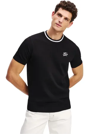 Karl Lagerfeld Tops, Heren, Zwart, L, Katoen, Trui met korte mouwen en contrastdetails