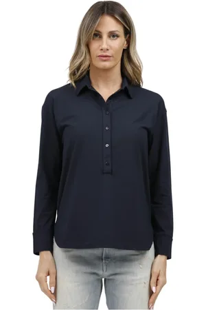 ALPHA STUDIO Blouses & Shirts, Dames, Blauw, S, Katoen, Katoenen Polo met Lange Mouwen Ice