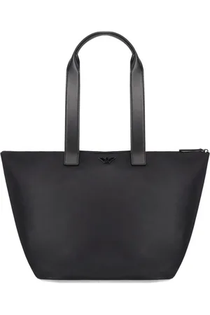 Emporio Armani Tassen, Heren, Zwart, ONE Size, Nylon, Zwarte nylon boodschappentas met adelaarslogo