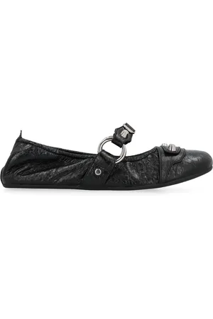 Balenciaga Schoenen, Dames, Zwart, 37 EU, Leer, Gestikte Leren Ballet Flats
