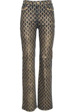 Guess Broeken, Dames, Bruin, W27, Logo Bi-Color Broek met Vijf Zakken