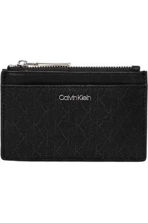 Calvin Klein Accessoires, Dames, Zwart, ONE Size, Monogram motief kaarthouder portemonnee