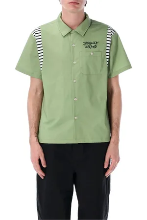 Brain Dead Overhemden, Heren, Groen, M, Katoen, Flocked Cobra Bowling Shirt