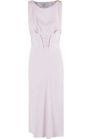 Elisabetta Franchi Kleedjes, Dames, Wit, XS, Katoen, Midi Jurk met Korset Frontsluiting