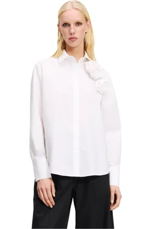 Karl Lagerfeld Blouses & Shirts, Dames, Wit, L, Katoen, Biologisch katoenen T-shirt met bloemendecoratie