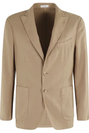 Boglioli Jassen, Heren, Bruin, L, Linnen, Beige Linnen Blazer met Revers Kraag