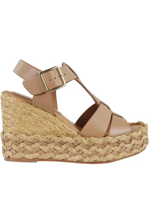 Paloma Barceló Schoenen, Dames, Bruin, 38 EU, Leer, Kameel Gevlochten Leren Sleehak Sandaal