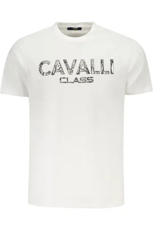 Roberto Cavalli Tops, Heren, Wit, M, Katoen, Katoenen T-shirt met gedurfd print en iconisch logo