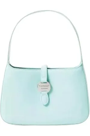 Twin-Set Tassen, Dames, Blauw, ONE Size, Leer, Glanzende Hobo Tas met Riem Sluiting