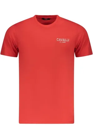 Roberto Cavalli Tops, Heren, Rood, XL, T-shirt met iconisch logo