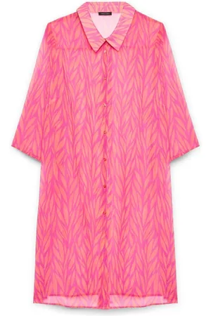 Fiorella rubino Blouses & Shirts, Dames, Roze, 3Xl, Polyester, Kaftan hemd van bedrukte Georgette