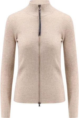 Brunello Cucinelli Truien, Dames, Roze, XS, Polyester, Luxe Cardigan met Ritssluiting en Monile Detail