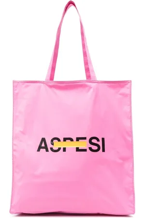 Aspesi Tassen, Dames, Roze, ONE Size, Nylon, Logo Print Nylon Tote Bag