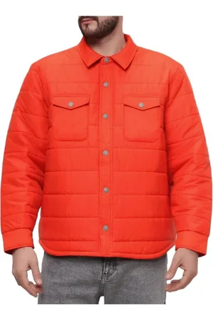 Guess Jassen, Heren, Oranje, L, Minimalistisch Logo Jack met Knoopsluiting