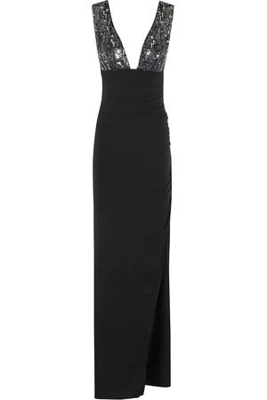 AMEN Kleedjes, Dames, Zwart, XS, Zwarte Jersey Jurk met V-Hals en Versieringen