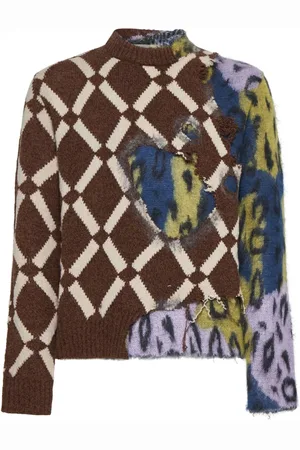 Marni Truien, Heren, Veelkleurig, M, Color-Block Trui met Diamant-Luipaard Design