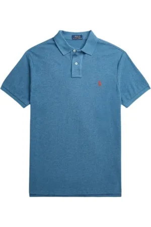 Ralph Lauren Tops, Heren, Blauw, L, Katoen, Aangepaste Slim Fit Polo met Korte Mouwen