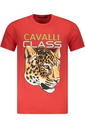 Roberto Cavalli Tops, Heren, Rood, 2Xl, Katoen, Levendig Print Katoenen T-shirt