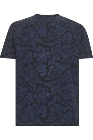 Etro Tops, Heren, Blauw, M, Katoen, Paisley Print Crewneck T-shirt Blauw