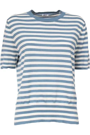 Aspesi Tops, Dames, Blauw, M, Katoen, Gestreept katoenen T-shirt