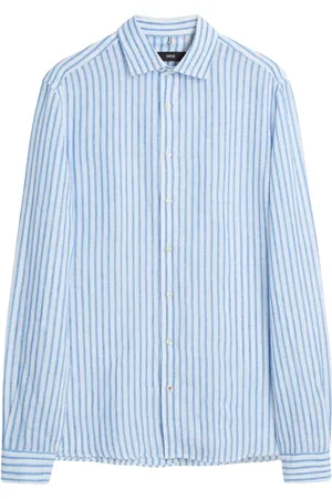 Cinque Overhemden, Heren, Blauw, L, Linnen, Linnen-Mix Herenoverhemd, Italiaanse Stijl