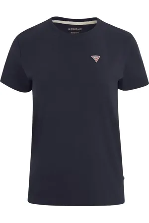 Guess Tops, Dames, Blauw, XS, Katoen, Rode Driehoek Logo Tee