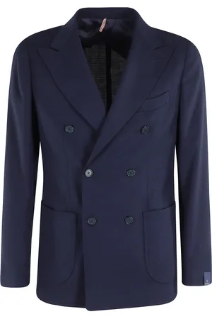 Biagio Santaniello Jassen, Heren, Blauw, 2Xl, Wol, Blauwe Hopsack Stretch Blazer