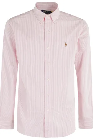 Ralph Lauren Overhemden, Heren, Roze, XL, Katoen, Gestreept Katoenen Lange Mouw Sportoverhemd