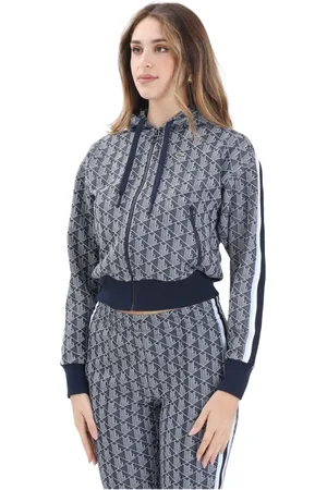 Lacoste Sweatshirts & Hoodies, Dames, Blauw, XL, Blauwe Zip Sweater met Jacquard Monogram