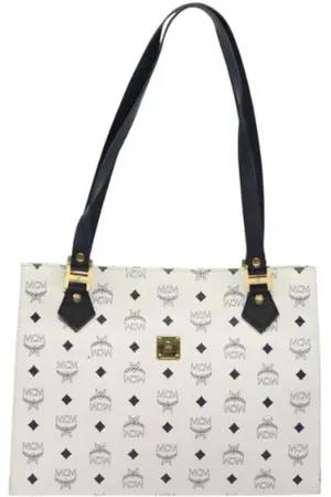 MCM Pre-owned, Dames, Wit, ONE Size, Leer, Tweedehands leren handtassen