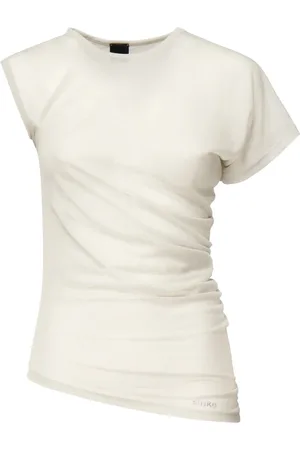 Pinko Tops, Dames, Wit, M, Katoen, Asymmetrische Katoenen Trui, Parel Grijs