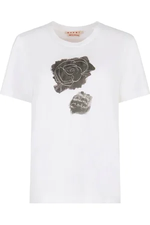 Marni Tops, Dames, Wit, 2Xs, Katoen, Witte Crewneck T-shirt met Frontprint