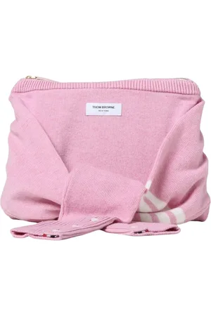 Thom Browne Tassen, Heren, Roze, ONE Size, Kasjmier, Gestreepte Kasjmier Cosmetica Tas