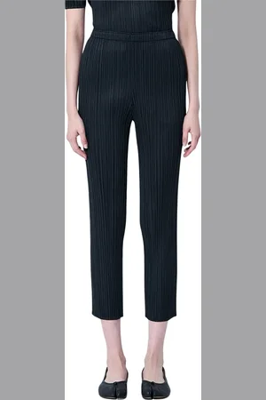 Issey Miyake Broeken, Dames, Zwart, XL, Polyester, Geplooide broek met middelhoge taille