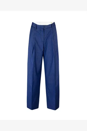 A PAPER KID Broeken, Dames, Blauw, 2Xs, Wol, Blauwe wollen broek met plooien