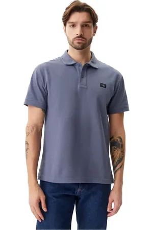 Calvin Klein Tops, Heren, Grijs, L, Katoen, Grijze Polo T-shirt met korte mouwen Regular Fit