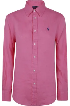Ralph Lauren Blouses & Shirts, Dames, Roze, M, Linnen, Fuchsia Linnen Overhemd Elegant Stijl