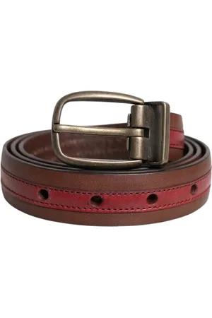 Dolce & Gabbana Accessoires, Heren, Rood, 95 CM, Leer, Bordeauxrood Leren Logo Gesp Riem