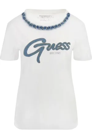 Guess Tops, Dames, Wit, M, Katoen, Ketting Tee Jersey Katoenen T-shirt