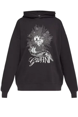 Ganni Sweatshirts & Hoodies, Dames, Zwart, S, Katoen, Zwarte Katoenen Hoodie met Grafische Print